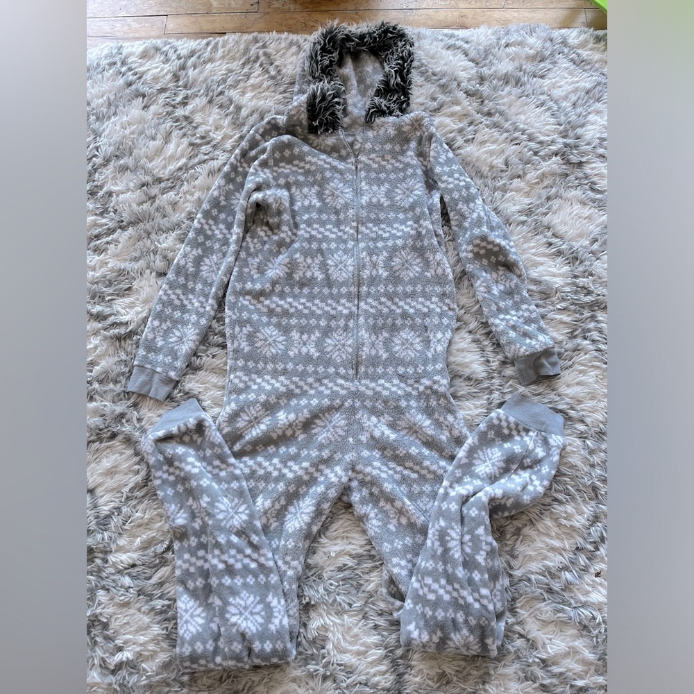 Cozy Grey Fair Isle Women's Onesie Pajama